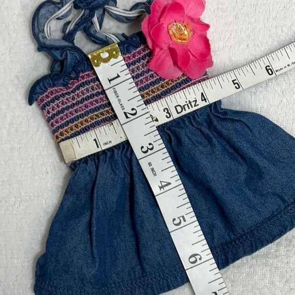 Smocked Chambray Doggy Dress with Pink Flower - Picture 5 of 8